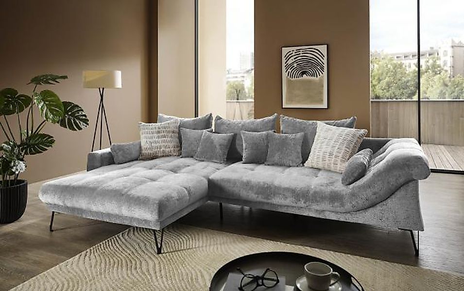 Wohnlandschaft ca. 192x310 cm inkl. Kissen Hellgrau günstig online kaufen