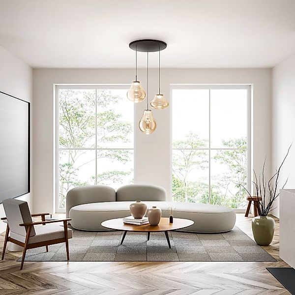 LED-Pendelleuchte Deva, 3-flg., Ø 50 cm, amber, CCT, dimmbar günstig online kaufen