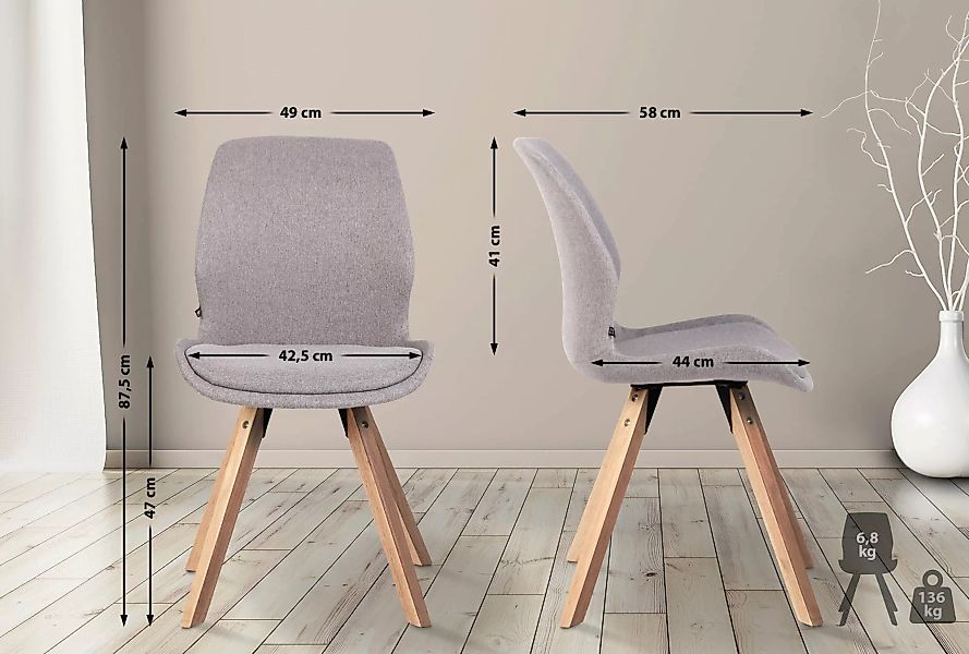 4er Set Stuhl Luna Stoff Grau günstig online kaufen