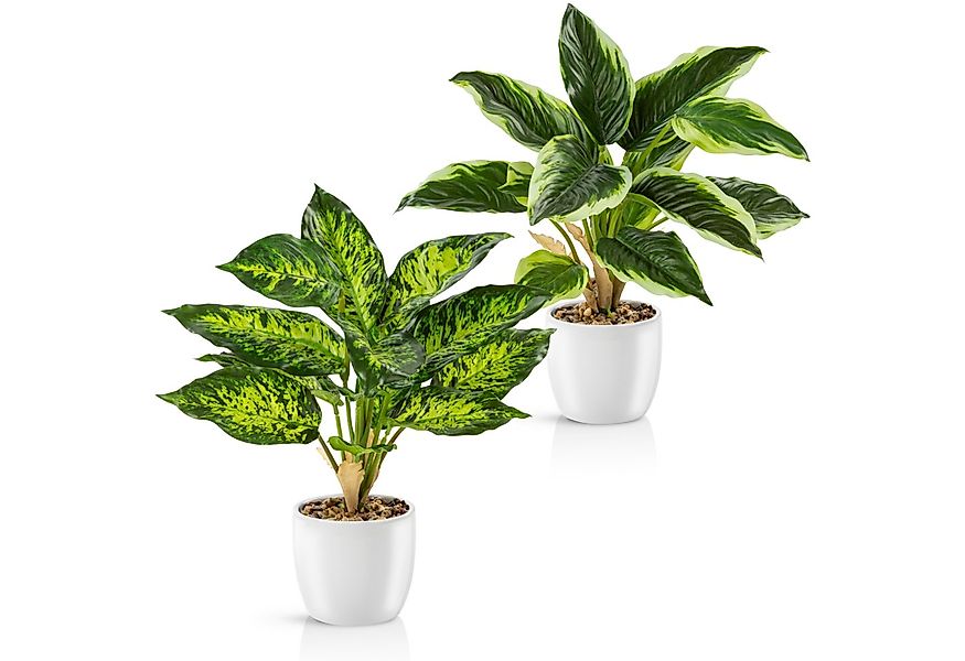 Kunstpflanze Tropische Kunstpflanzen wie echt in weißen Keramiktöpfen, Kuns günstig online kaufen