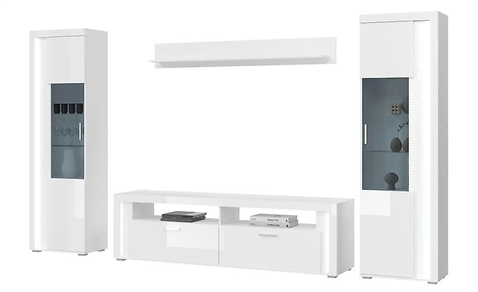 Wohnwand  Silville ¦ weiß ¦ Maße (cm): B: 351 H: 202 T: 46.0 Kommoden & Sid günstig online kaufen