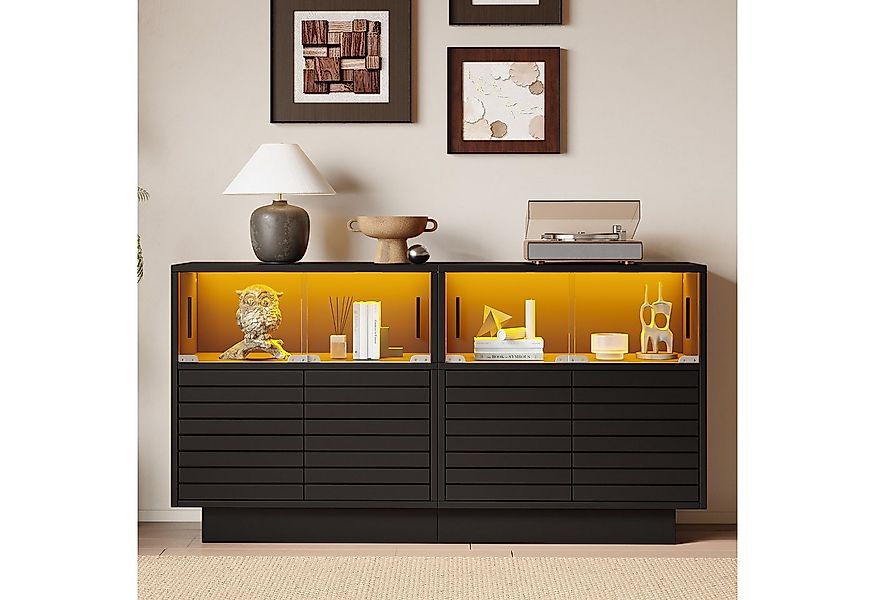 Merax Sideboard Vitrinenschrank mit LED-Beleuchtung (Buffetschrank Anrichte günstig online kaufen