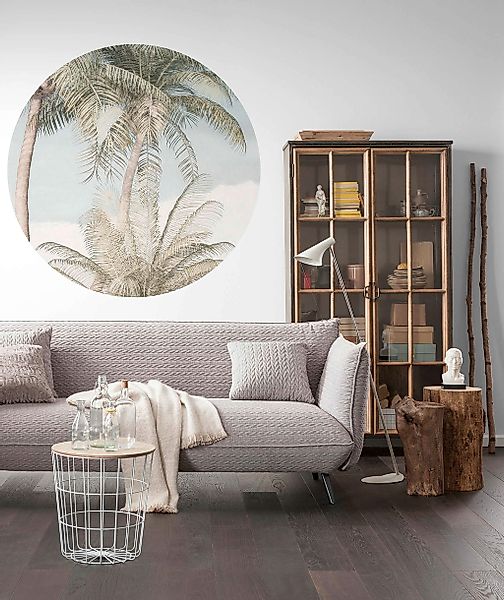 Sanders & Sanders Selbstklebende Runde Tapete Palmen Blau und Grün Ø 125 cm günstig online kaufen