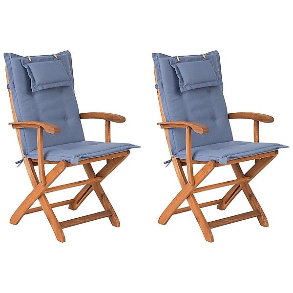 Beliani Gartenstuhl Heller Holzfarbton Blau 48x42x93 günstig online kaufen