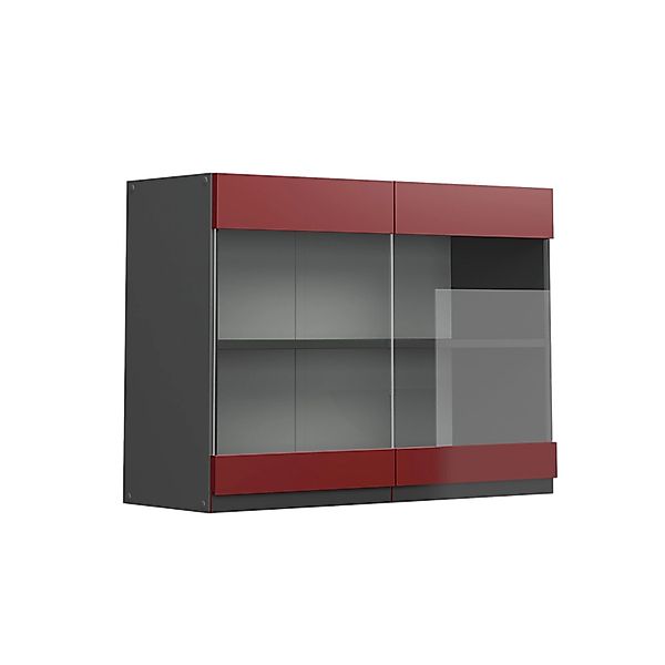 Vicco Küchenglasschrank R-Line Glashängeschrank Rot/Anthrazit 80 cm J-Shape günstig online kaufen