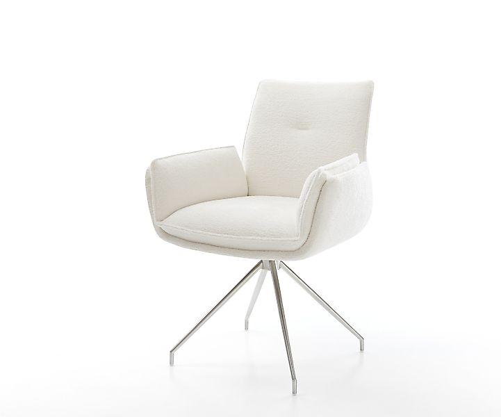 Esszimmerstuhl Nela-Flex Bouclé Soft Beige Kreuzgestell konisch Edelstahl günstig online kaufen