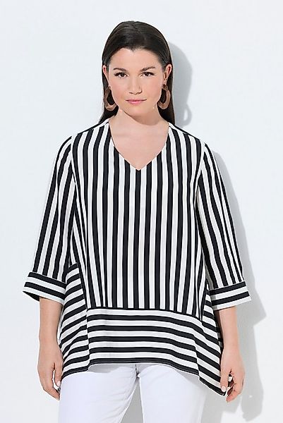 Ulla Popken Schlupfbluse Lyocell-Bluse Streifen Zipfelsaum V-Ausschnitt günstig online kaufen