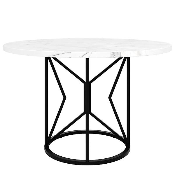 Runder Esstisch aus MDF, Tischbeine aus Metall, 100x100x76 cm, Weiß+Schwarz günstig online kaufen