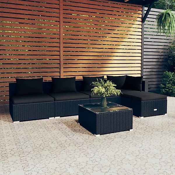 Vidaxl 6-tlg. Garten-lounge-set Mit Kissen Poly Rattan Schwarz günstig online kaufen