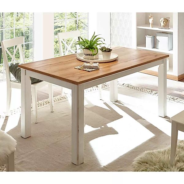 Esszimmer Tisch im Landhausstil Weiß und Wildeichefarben günstig online kaufen