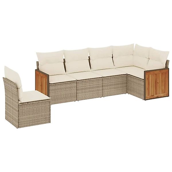vidaXL 6-Tlg Garten-Sofagarnitur mit Kissen Beige Poly Rattan 3260098 günstig online kaufen