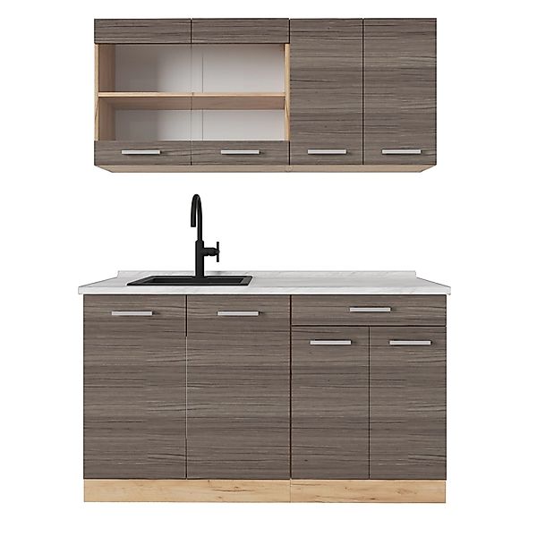 Vicco R-Line Singleküche Edelgrau/Goldkraft Eiche 140 cm AP Marmor günstig online kaufen