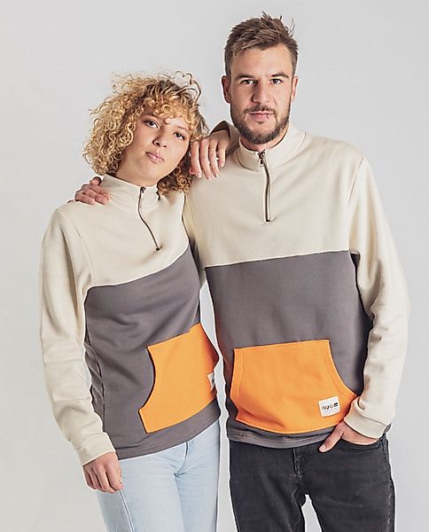 Unisex Sweatshirt Aus Bio-baumwolle - Yetisweat - Sand/dunkelgrau günstig online kaufen