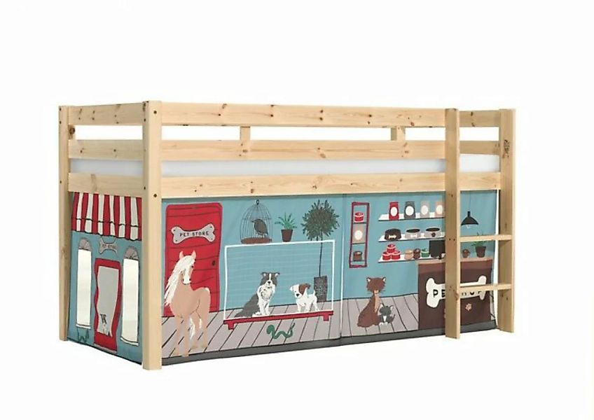 Natur24 Kinderbett Halbhohes Bett Pino mit Textilset Tiere Kiefer Natur lac günstig online kaufen