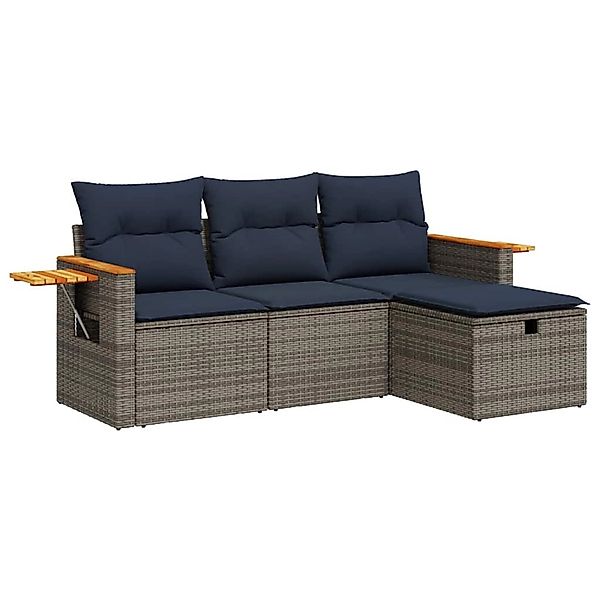 vidaXL 4-Tlg Garten-Sofagarnitur mit Kissen Grau Poly Rattan 3325953 günstig online kaufen