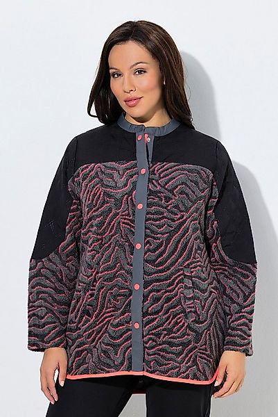 Ulla Popken Sweatjacke Long-Fleecejacke Tigermuster Stehkragen Langarm günstig online kaufen