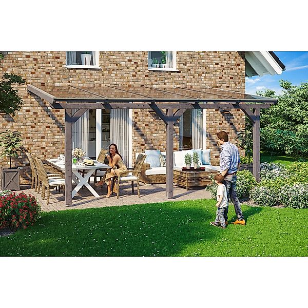Skan Holz Terrassenüberdachung Andria 541 x 250 cm Leimholz Schiefergrau günstig online kaufen