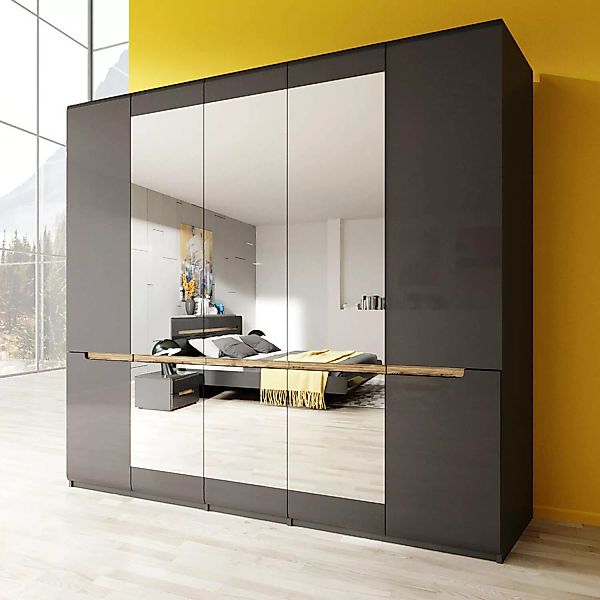 Schlafzimmer Kleiderschrank mit 5 Türen in anthrazit mit anthrazit Hochglan günstig online kaufen