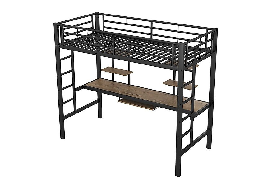 SOFTWEARY Hochbett mit Rausfallschutz und Lattenrost (90x200 cm) Metallbett günstig online kaufen