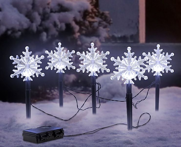 Spetebo Gartenstecker LED Gartenstecker Schneeflocken 5er Set mit Timer (Se günstig online kaufen