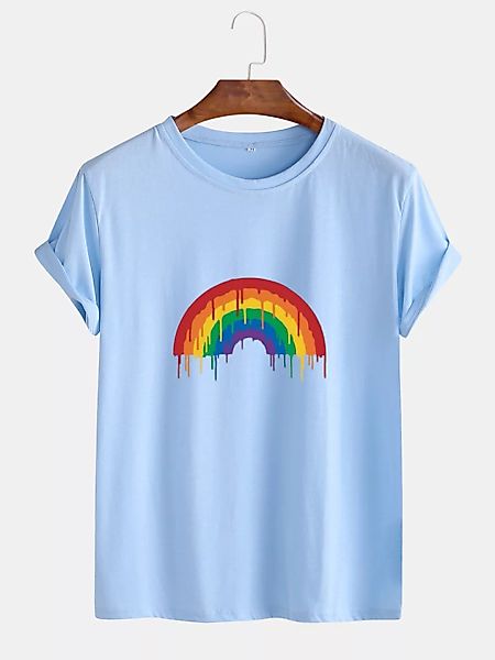 Mens Cotton Rainbow Painting Print O-Ausschnitt Lässige Kurzarm-T-Shirts günstig online kaufen