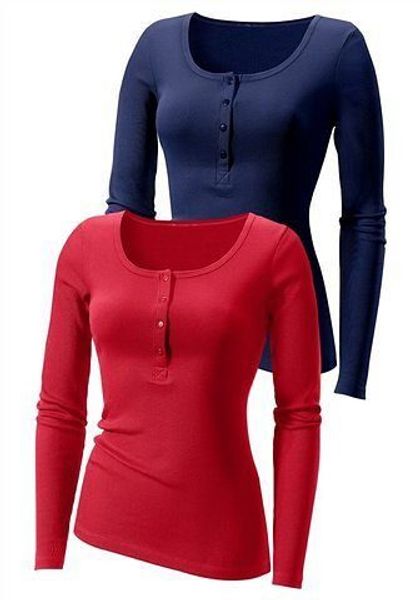 H.I.S Langarmshirt "mit kurzer Knopfleiste" 2er-Pack, aus modischer Rippqua günstig online kaufen