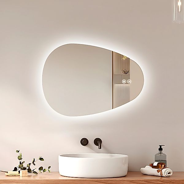 Emke LED Badspiegel mit Anti-Beschlag 70 x 50 cm Asymmetrisch Spiegel mit 3 günstig online kaufen