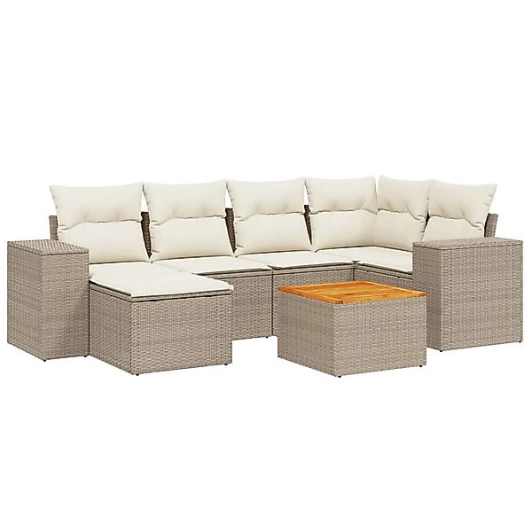 vidaXL 7-Tlg Garten-Sofagarnitur mit Kissen Beige Poly Rattan 3225547 günstig online kaufen