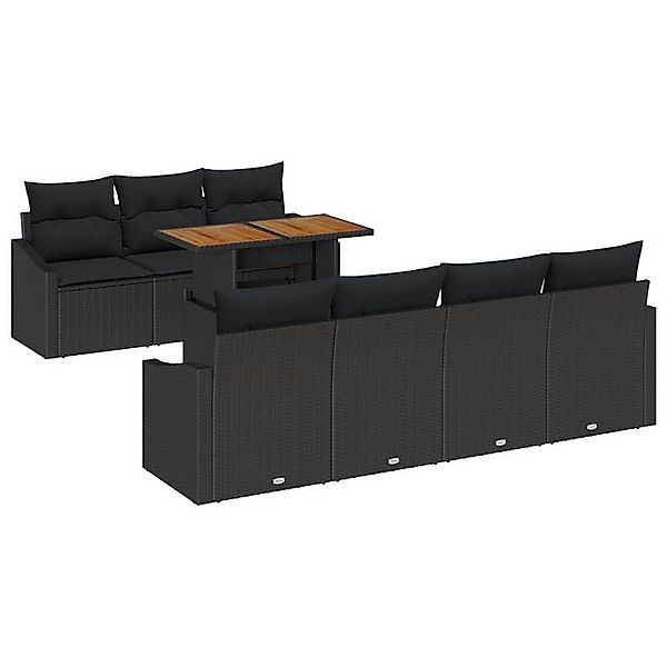 vidaXL Loungesofa 8-teiliges Garten Essset mit Kissen Schwarz Poly Rattan, günstig online kaufen
