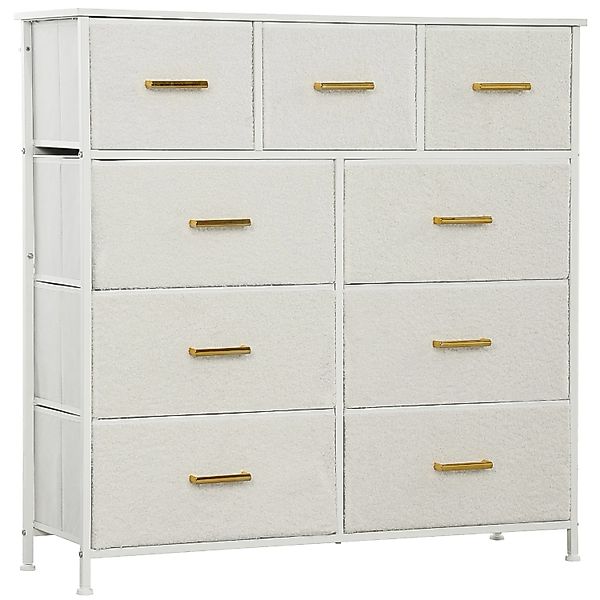 HOMCOM Kommode Sideboard mit 9 Stoffschubladen Schubladenschrank Cremeweiß günstig online kaufen