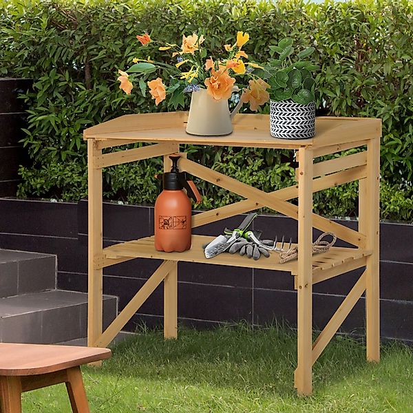 Outsunny Pflanztisch mit Ablagefläche 80x40x84cm, Blumentisch aus Holz in H günstig online kaufen