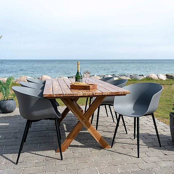 Terrassensitzgruppe mit sechs Sitzplätzen Tisch Teak 200 cm (siebenteilig) günstig online kaufen