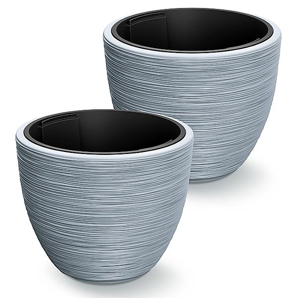 Blumentopf Rillen 2er-Set Grau Kunststoff 40x32cm günstig online kaufen