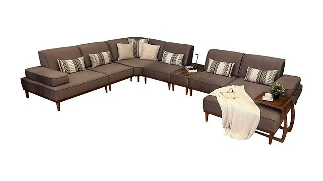 JVmoebel Sofa Modernes Polster Ecksofa U-Form Braun Stoff mit Couchtisch fü günstig online kaufen