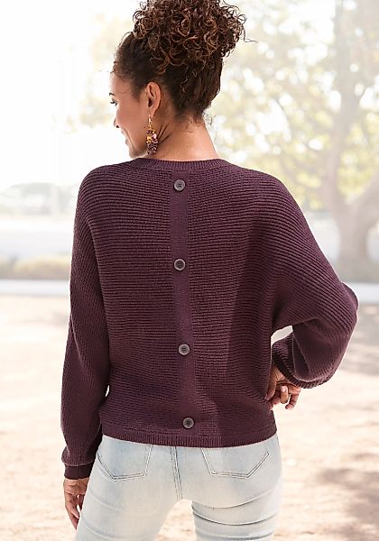 LASCANA Rundhalspullover, mit Zierknöpfen hinten, lockerer Strickpullover günstig online kaufen