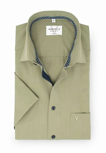 MARVELIS Kurzarmhemd Kurzarmhemd - Modern Fit - Einfarbig - Olive günstig online kaufen