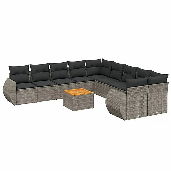 vidaXL 11-tlg Garten-Sofagarnitur mit Kissen Grau Poly Rattan Modell 45 günstig online kaufen