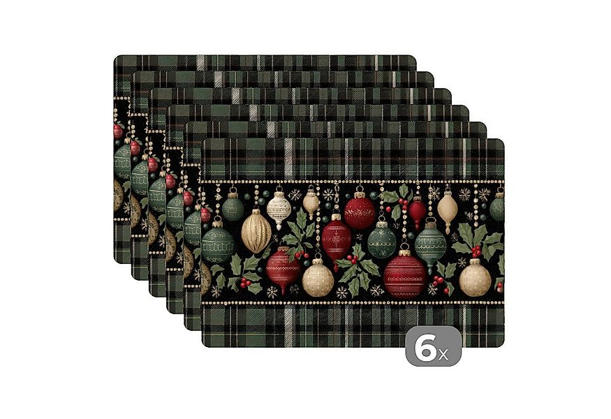 MuchoWow Platzset Weihnachtskugeln - Rot - Stechpalmenzweige - Muster, (6-S günstig online kaufen