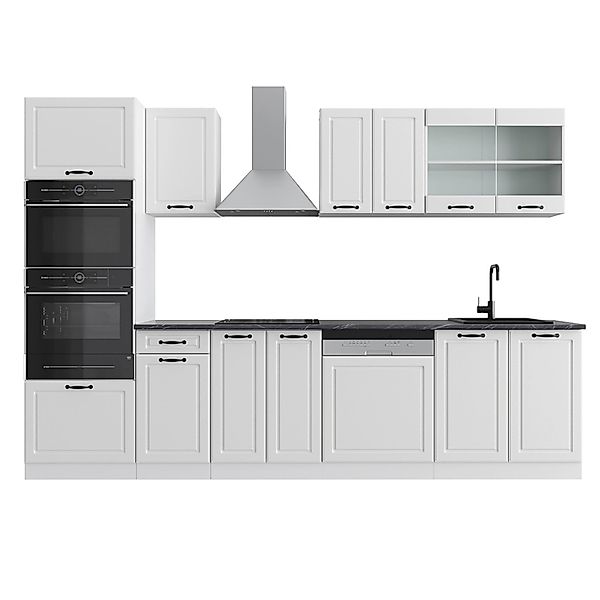 Vicco R-Line Küchenzeile Weiß Landhaus/Weiß 300 cm mit Hochschrankohne Arbe günstig online kaufen