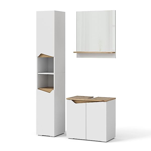 Vicco Badmöbel-Set Marelle, Weiß/Artisan-Eiche, 3 Teile, mit Hochschrank, ( günstig online kaufen