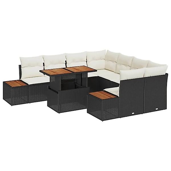 vidaXL Garten Essgruppe mit Kissen 9-Tlg Schwarz und Beige 3350054 günstig online kaufen