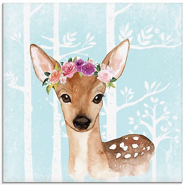 Artland Glasbild »Wild Reh mit Blumen im blauen Wald« Tiere 1 Stk. tlg. in günstig online kaufen
