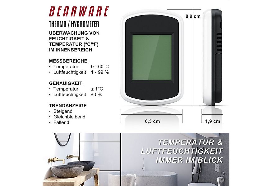 BEARWARE Hygrometer 3x Digitales Thermo-Hygrometer, Indikator für Gewächsha günstig online kaufen