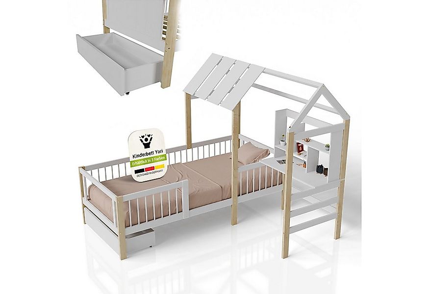 Juskys Kinderbett Yari, 90x200 cm, Hausoptik, Schreibtisch, 3 - 10 Jahre, H günstig online kaufen