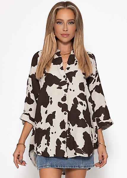 SASSYCLASSY Langarmbluse Musselin Bluse in Animal günstig online kaufen