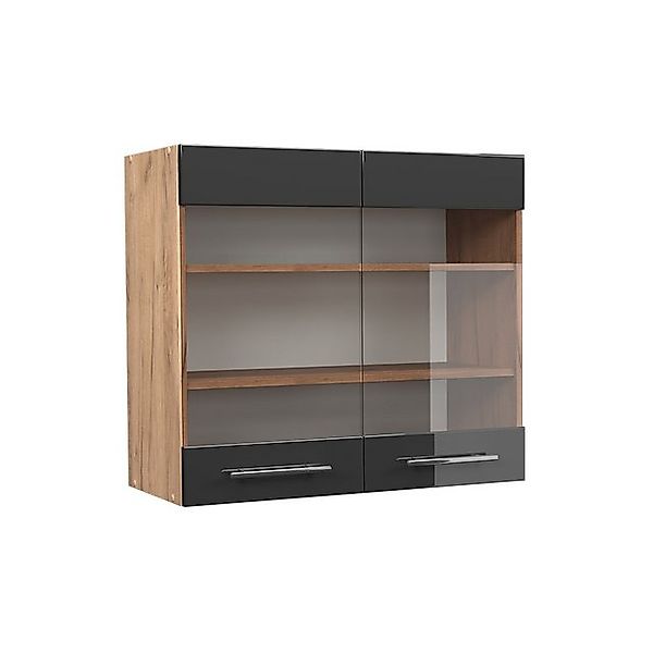 Vicco Küchenglasschrank Fame-Line Anthrazit Hochglanz/Goldkraft Eiche 80 cm günstig online kaufen