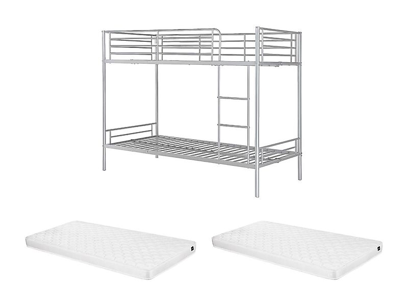 Etagenbett + Matratzen - 2 x 90 x 190 cm - Silberfarben - DUOTIS II günstig online kaufen