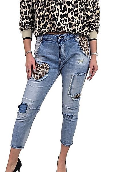 S. Woman 5-Pocket-Jeans mit Pailletten und Flicken im trendigen Leo-Muster günstig online kaufen