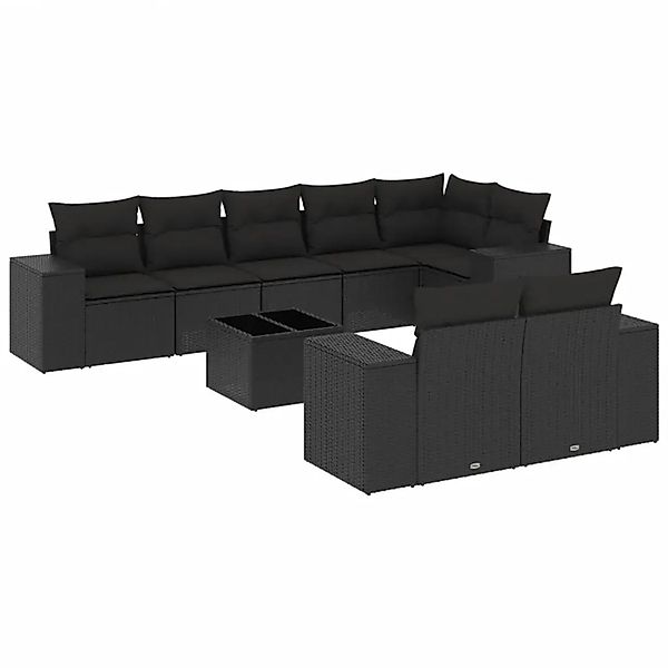 vidaXL 9-Tlg Garten-Sofagarnitur mit Kissen Schwarz Poly Rattan 3255162 günstig online kaufen