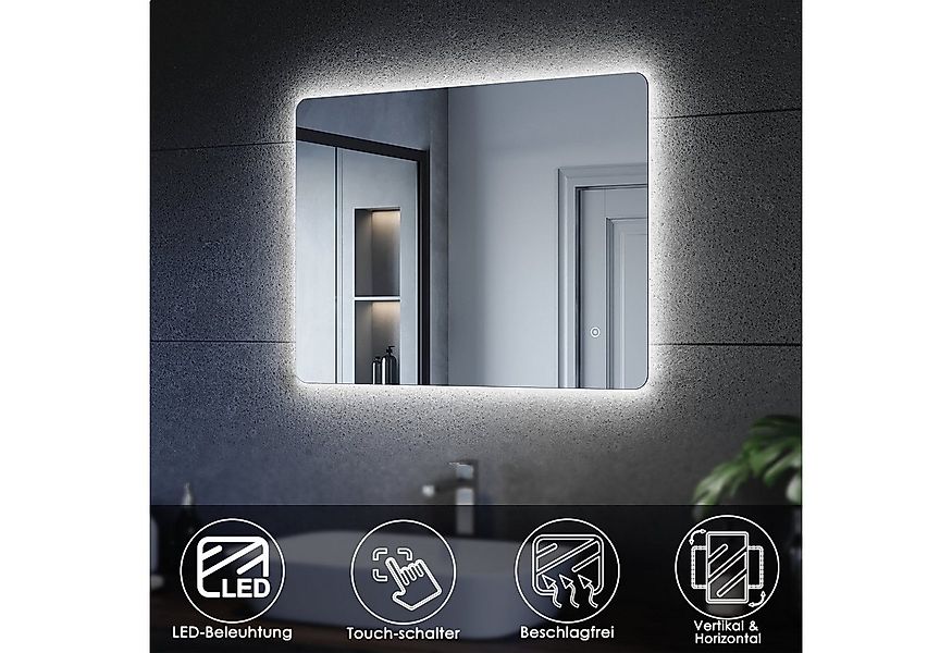 SONNI Badspiegel Badezimmerspiegel mit Beleuchtung, 80 x 60, LED, Antibesch günstig online kaufen